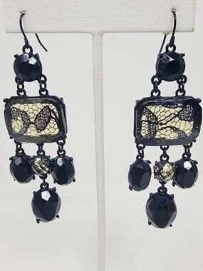 Black Chandelier Lace Acrylic Dangle Gothic Statement Earrings